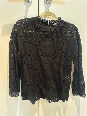 Sezane Black Lace Long-Sleeve Top